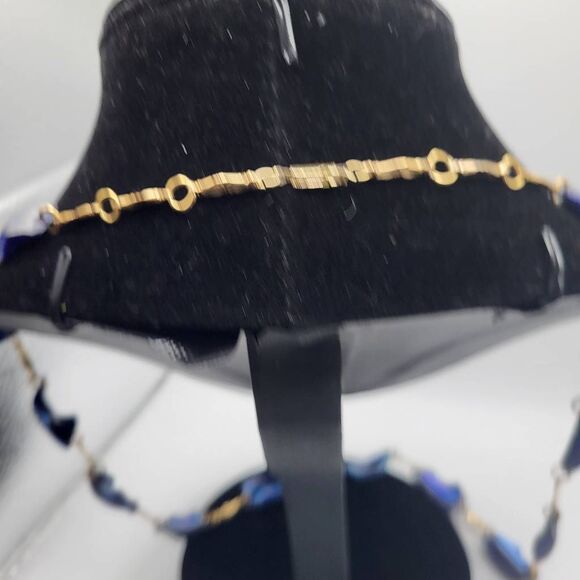 Beautiful Cerulean Blue Mother of Pearl and Gold Necklace - Picture 4 of 7